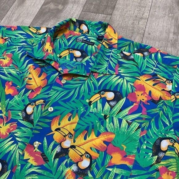 Mens Blue Generation Tucan Floral‎ Tropical Print Hawaiian Shortsleeve Shirt - Picture 5 of 6